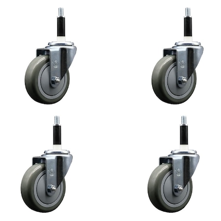 Service Caster 4'' Gray Poly Wheel Swivel 7/8'' Expanding Stem Caster Set, 4PK SCC-EX20S414-PPUB-78-4